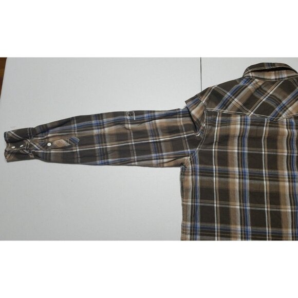 Various Artists Long Sleeve Front Snap Brown Plaid Western Shirt Mens M Slim Fit - Picture 15 of 15